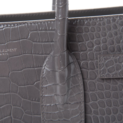 Saint Laurent Calfskin Crocodile Embossed Small Sac De Jour Fog 20 of 21