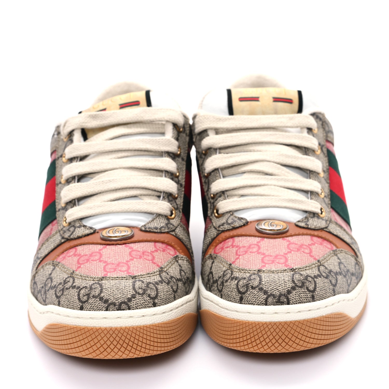 Gucci GG Supreme Monogram Harness Calfskin Web Mens Screener Sneakers 7 Beige Ebony Rosso Harness Brown 3 of 10