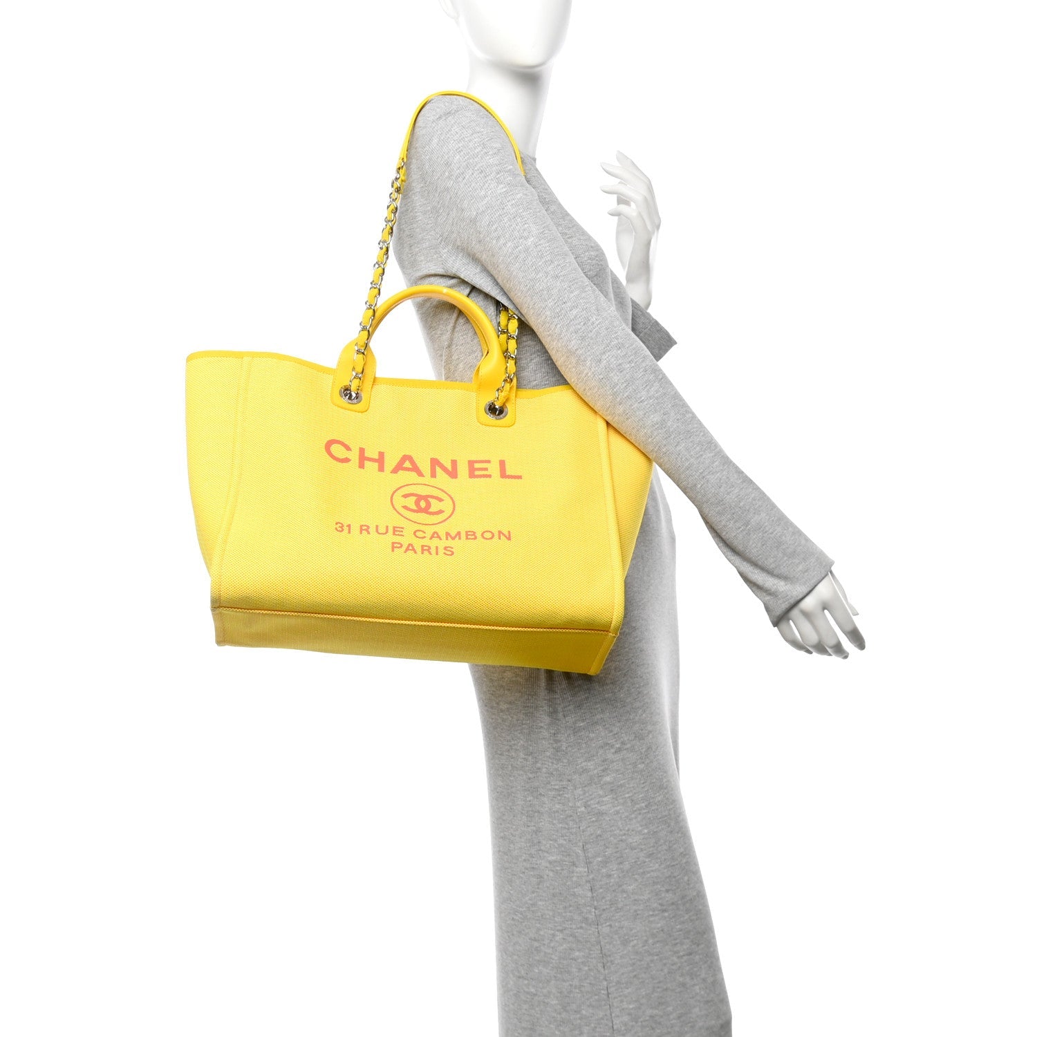 Chanel Mixed Fibers Calfskin Deauville Medium Tote Yellow Orange 2 of 13