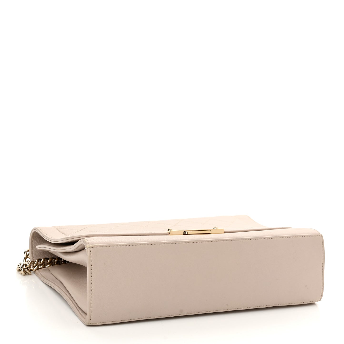 Grained Calfskin Quilted Large Label Click Flap Bag Light Beige