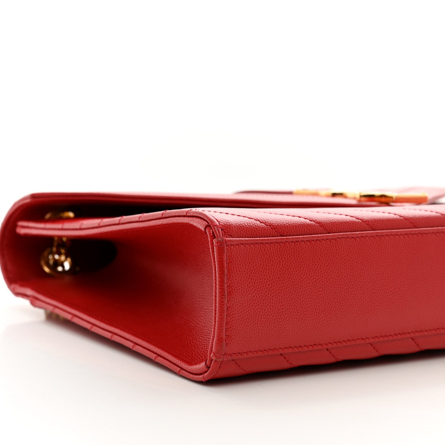 Saint Laurent Grain De Poudre Matelasse Chevron Large Monogram Satchel Lipstick Red 9 of 10