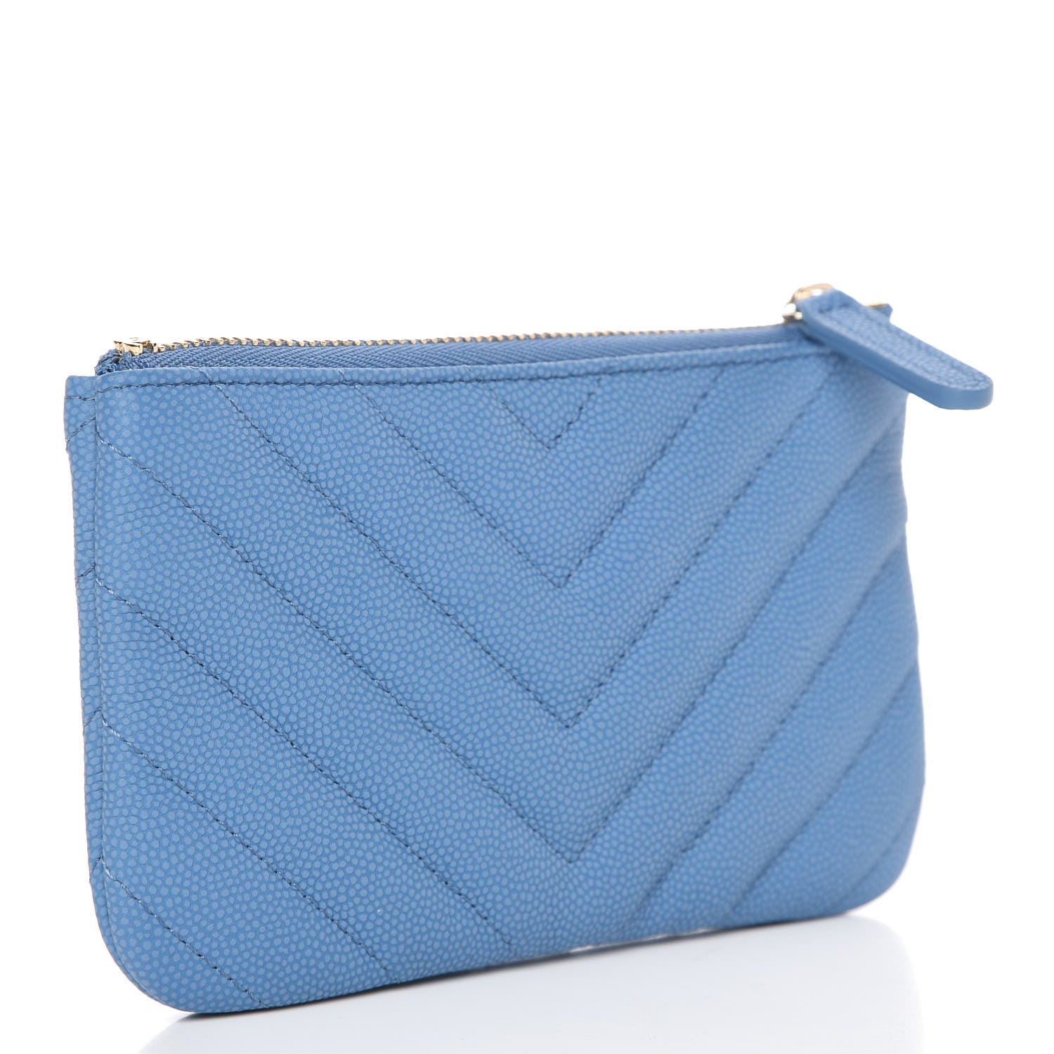 Chanel Caviar Chevron Quilted Small Cosmetic Case Blue 3 of 9