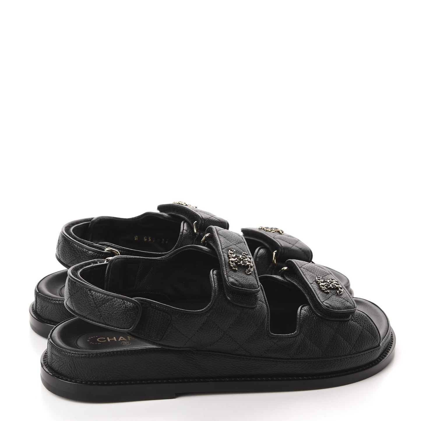 Grained Calfskin Velcro Dad Sandals 38.5 Black