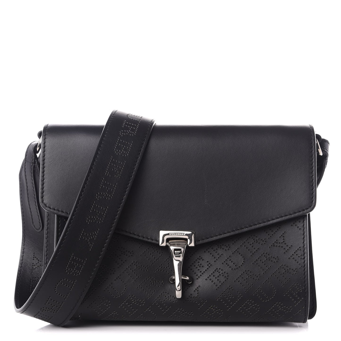 Calfskin Perforated Small Macken Crossbody Bag Black
