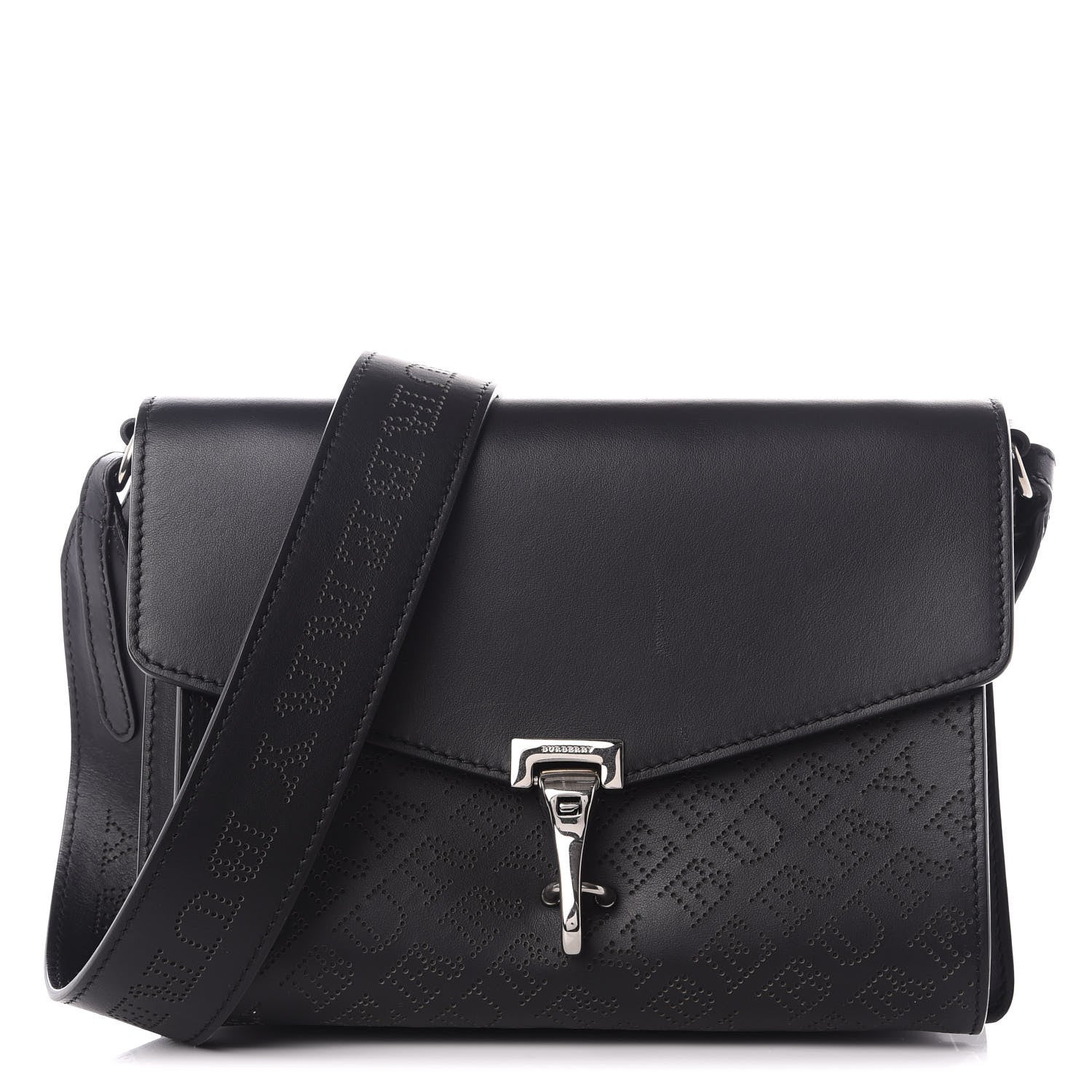 Burberry Calfskin Perforated Small Macken Crossbody Bag Black 1 of 8