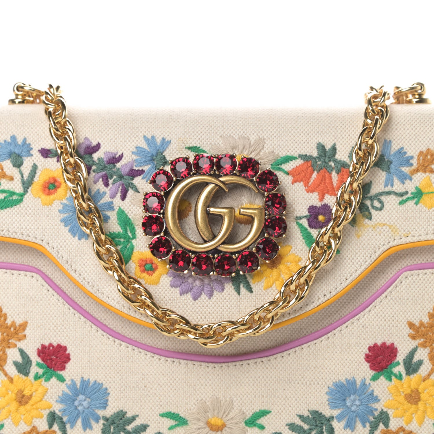 Gucci Linen Canvas Embroidered Small Shoulder Bag White 8 of 11
