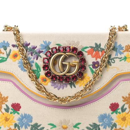 Gucci Linen Canvas Embroidered Small Shoulder Bag White 8 of 11