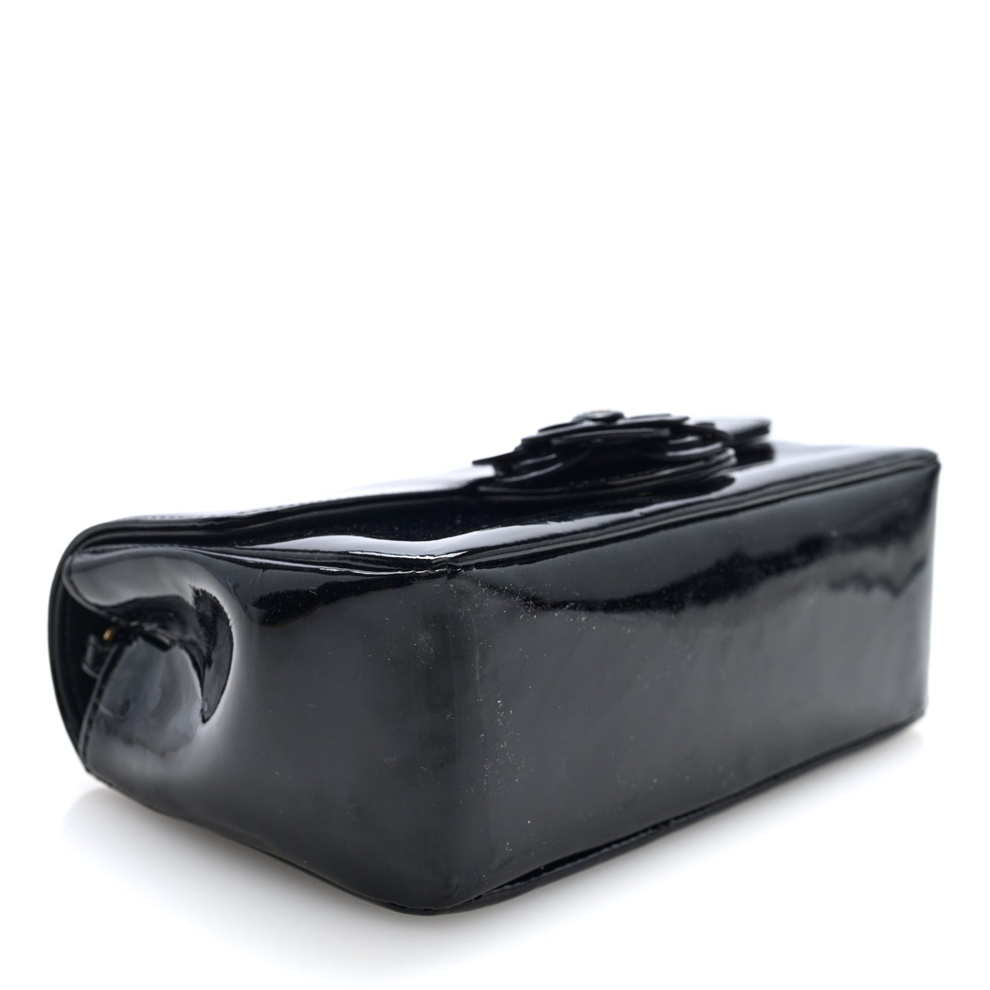 Patent Calfskin Small Camellia Flap Black