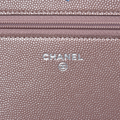 Chanel Metallic Caviar Chevron Quilted Vintage Mademoiselle Wallet On Chain WOC Pink 6 of 9