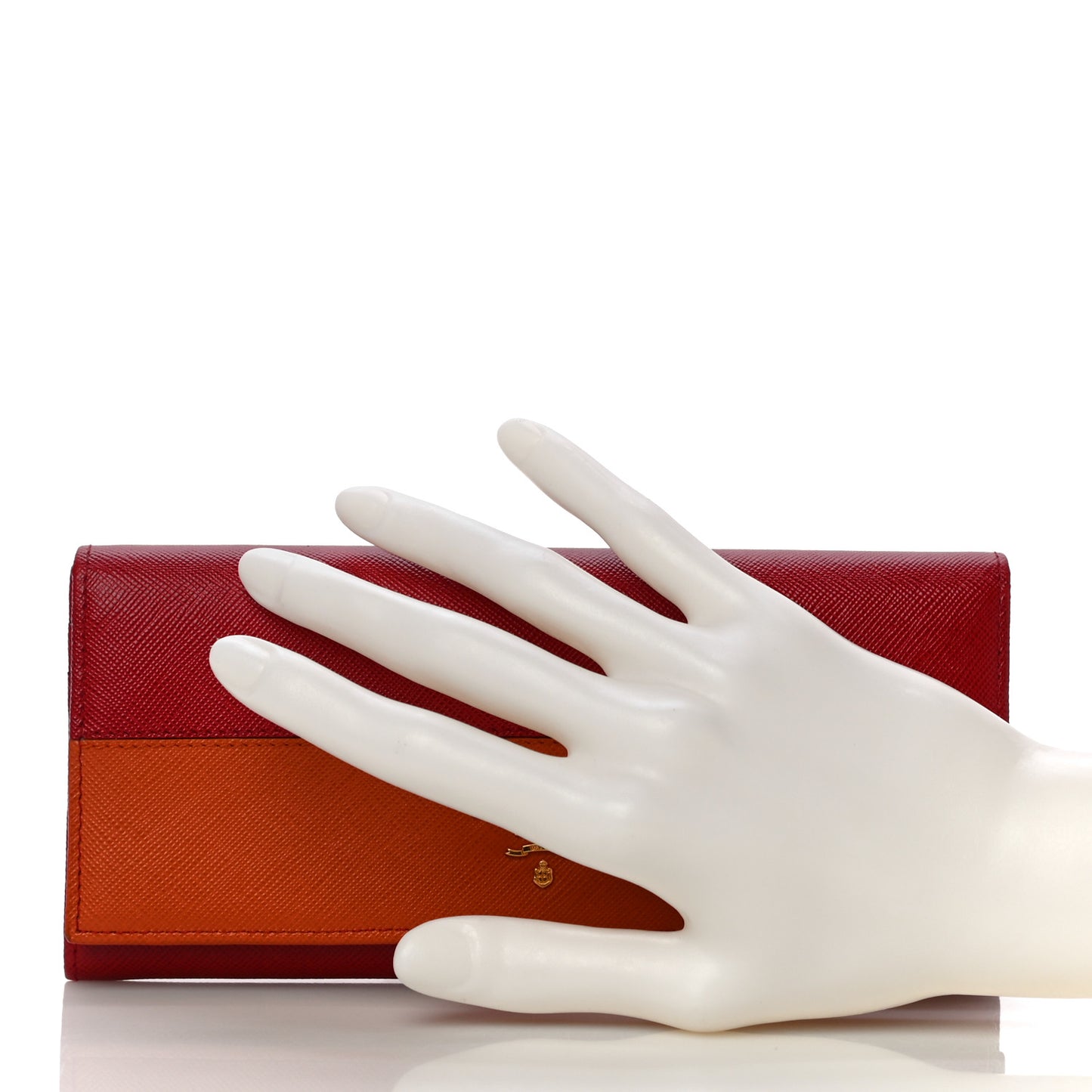 Saffiano Bi-Color Metal Continental Flap Wallet Fuoco Papaya
