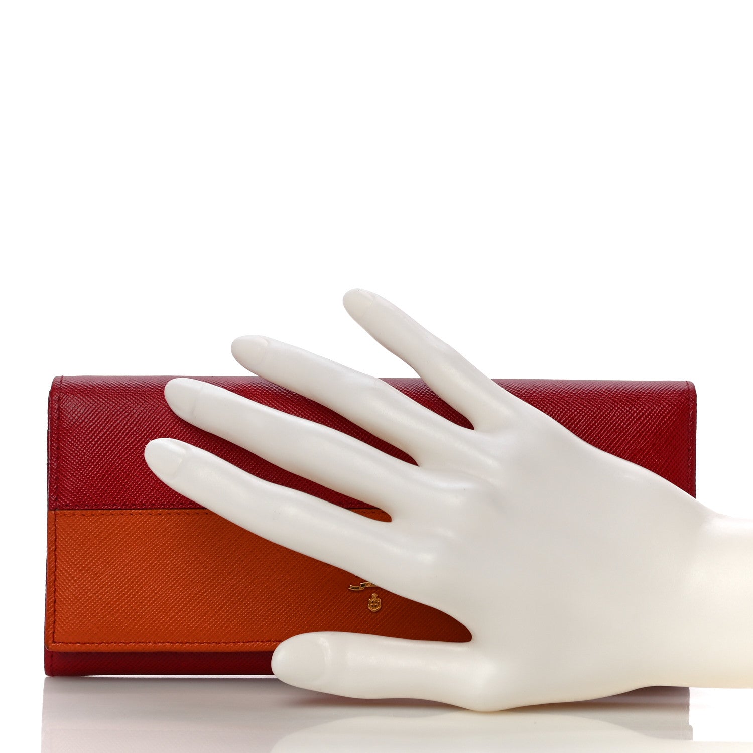 Prada Saffiano Bi-Color Metal Continental Flap Wallet Fuoco Papaya 2 of 17
