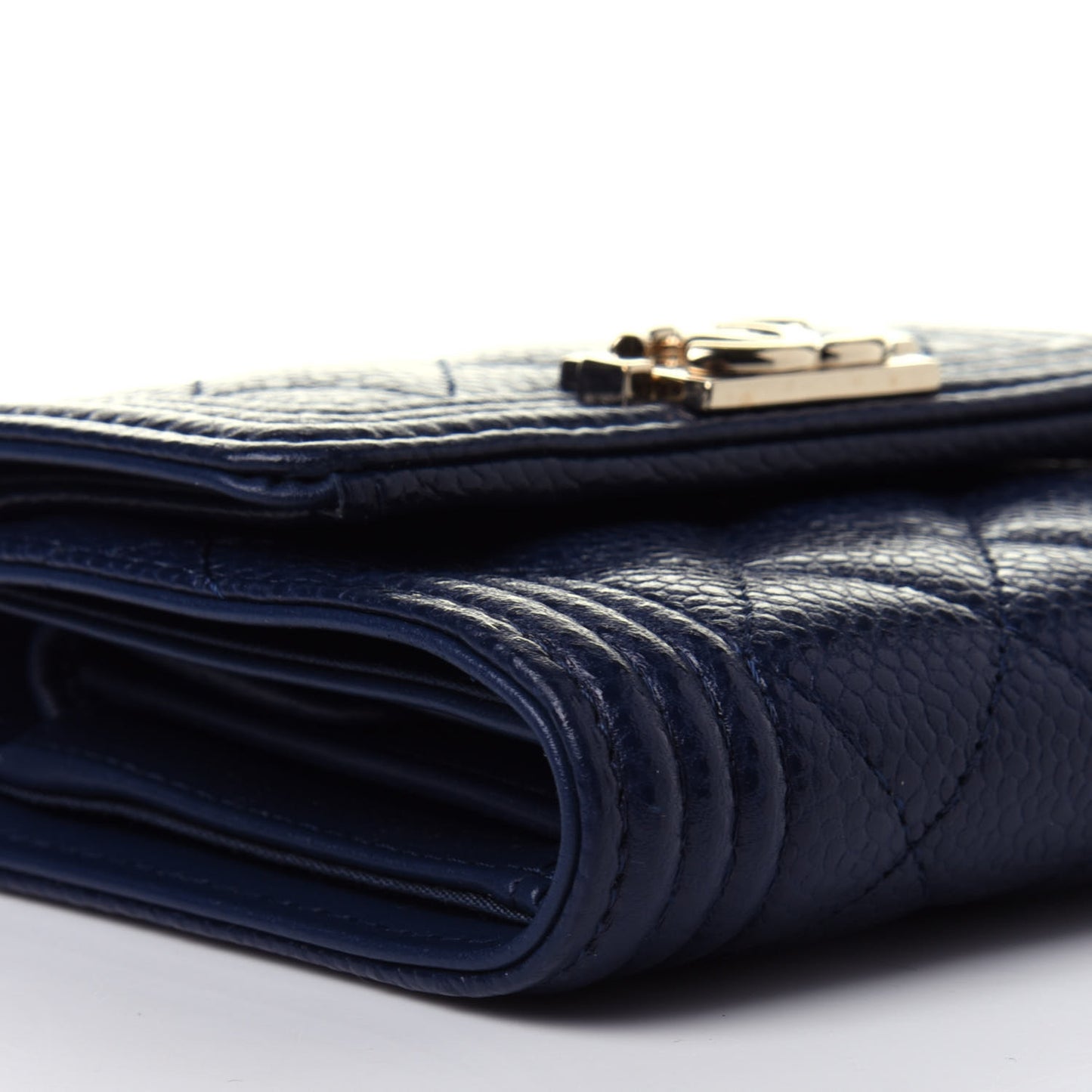 Caviar Quilted Compact Boy Wallet Blue