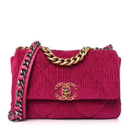 Chanel Corduroy Quilted Medium Chanel 19 Flap Dark Pink 1 of 9