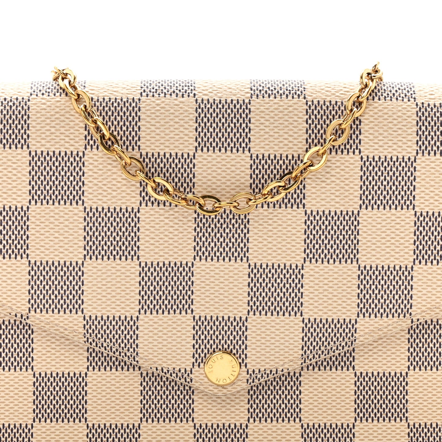 Damier Azur Pochette Felicie Chain Wallet Rose Ballerine