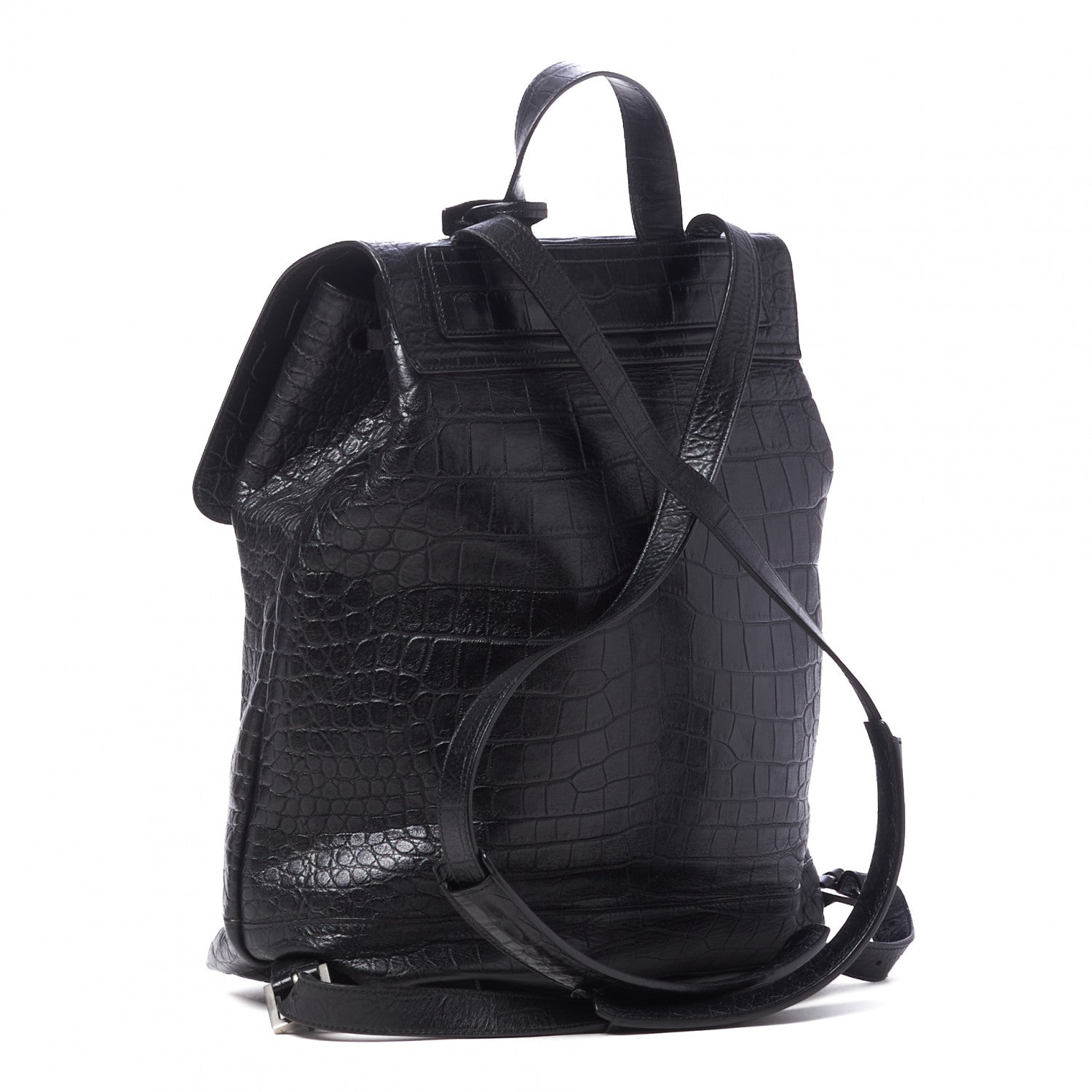 Saint Laurent Calfskin Crocodile Embossed Sac De Jour Backpack Black 3 of 10
