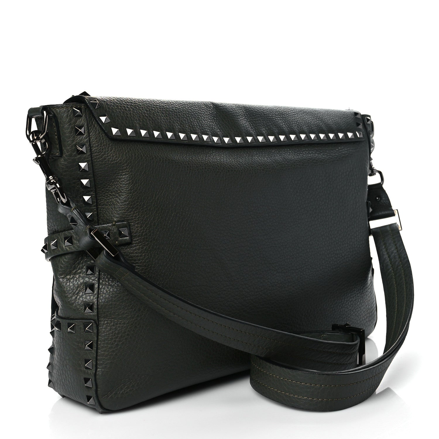 Valentino Garavani Pebbled Calfskin Rockstud Messenger Green 3 of 9