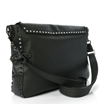 Valentino Garavani Pebbled Calfskin Rockstud Messenger Green 3 of 9