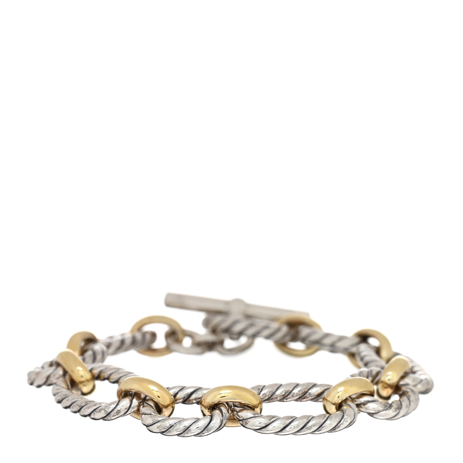 David Yurman Sterling Silver 18K Yellow Gold Blue Sapphire Cushion Link Bracelet 2 of 3