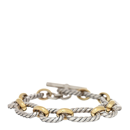 David Yurman Sterling Silver 18K Yellow Gold Blue Sapphire Cushion Link Bracelet 2 of 3