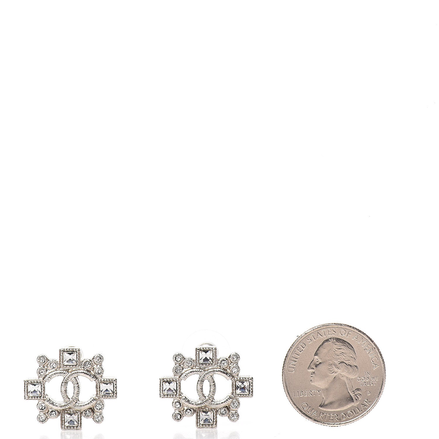 Chanel Swarovski Crystal CC Earrings Silver 2 of 5