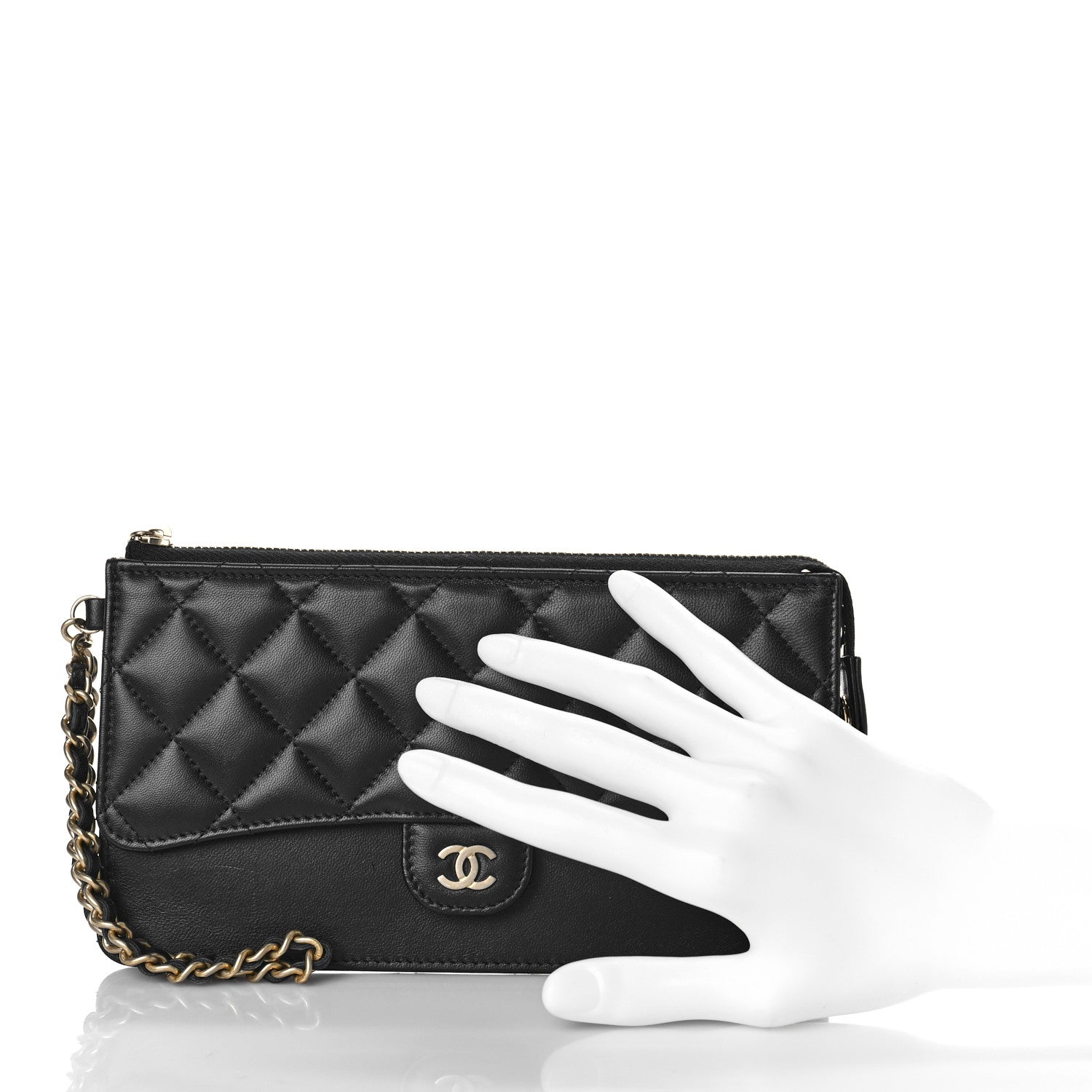 Chanel Lambskin Quilted Classic Pouch With Handle Black 2 of 9