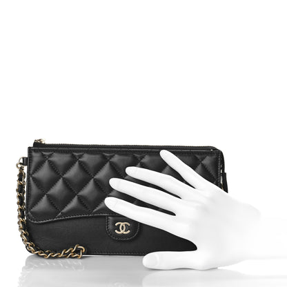 Chanel Lambskin Quilted Classic Pouch With Handle Black 2 of 9