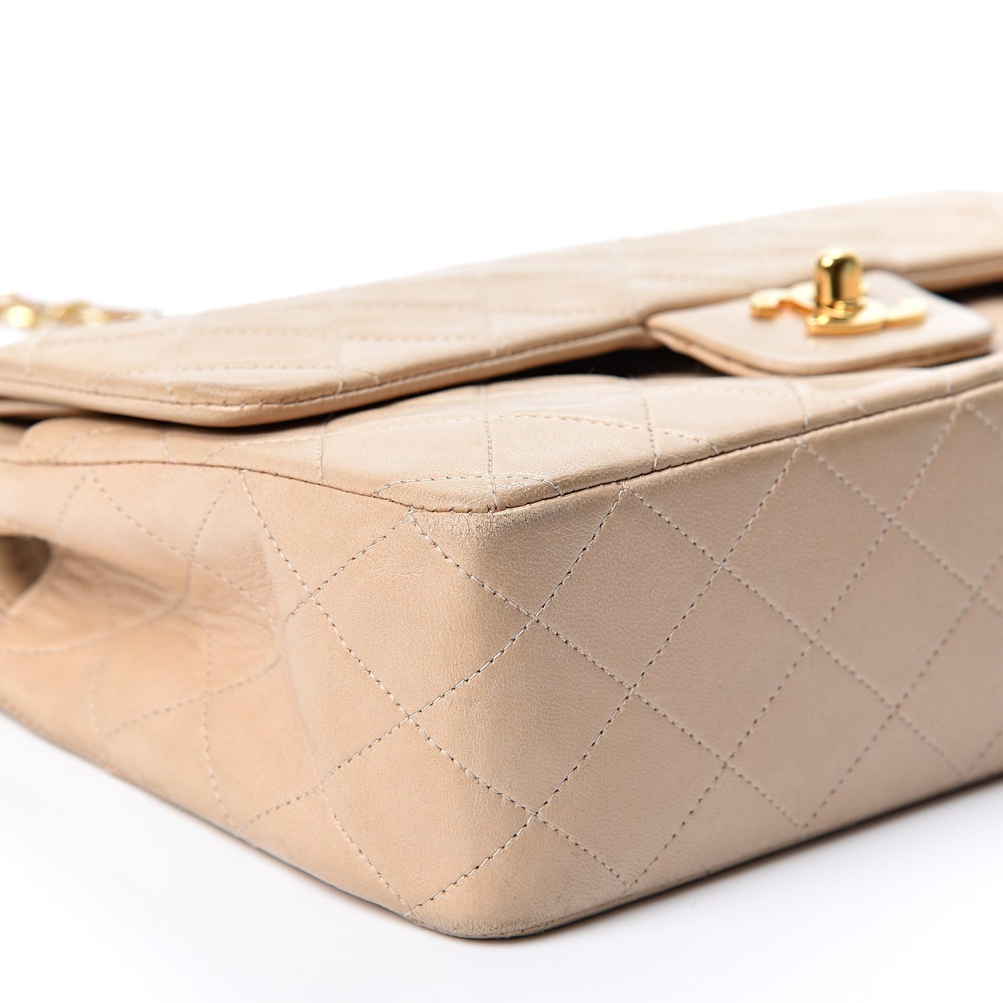Lambskin Quilted Medium Double Flap Beige