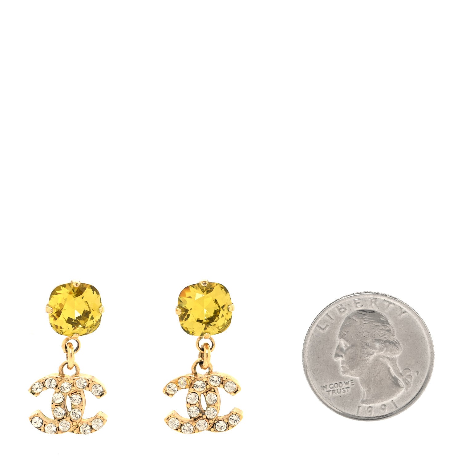 Chanel Crystal Pearl CC Drop Earrings Yellow Gold 2 of 6