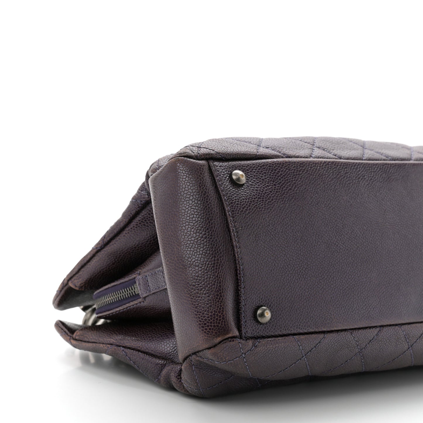Iridescent Caviar Quilted Chic Shopping Tote Dark Purple