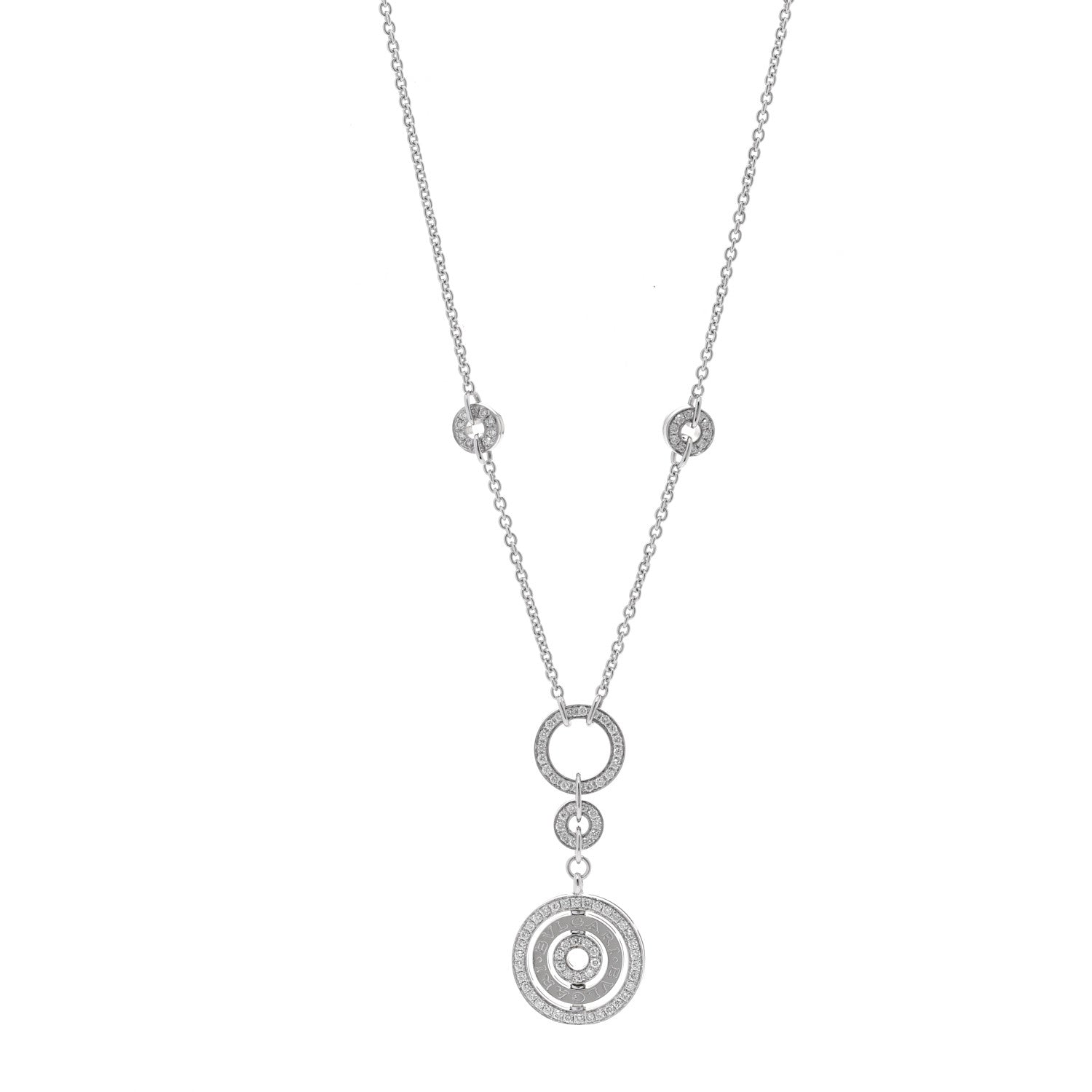 Bulgari 18K White Gold Diamond Pave Astrale Cerchi Pendant Necklace 1 of 5