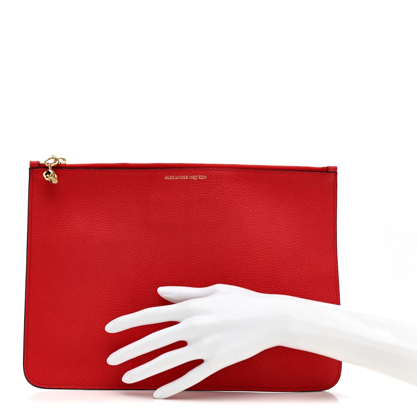 Calfskin Skull Zip Pouch Red
