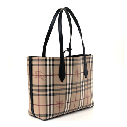 Burberry Grainy Calfskin Haymarket Check Small Reversible Tote Black 4 of 19