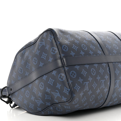 Louis Vuitton Calfskin Monogram Shadow Keepall Bandouliere 50 Navy 8 of 11