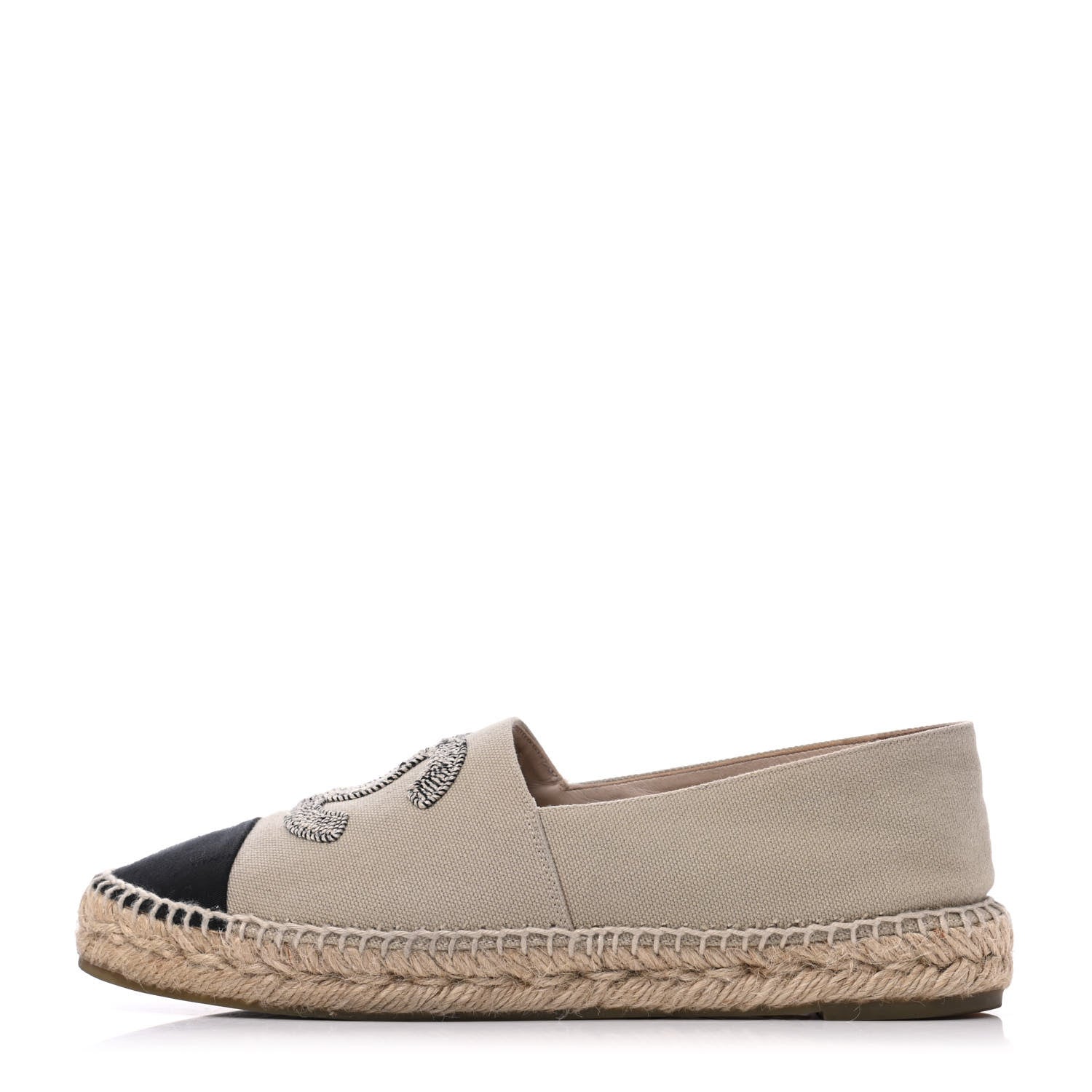 Chanel Canvas Grosgrain CC Espadrilles 39 Beige Black 1 of 19