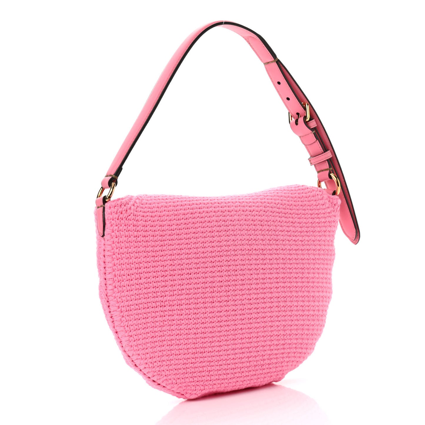 Fabric Crochet Vitello Grace Small Croissant Hobo Pink