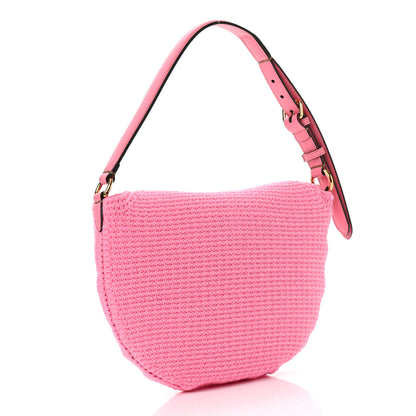 Fendi Fabric Crochet Vitello Grace Small Croissant Hobo Pink 3 of 11