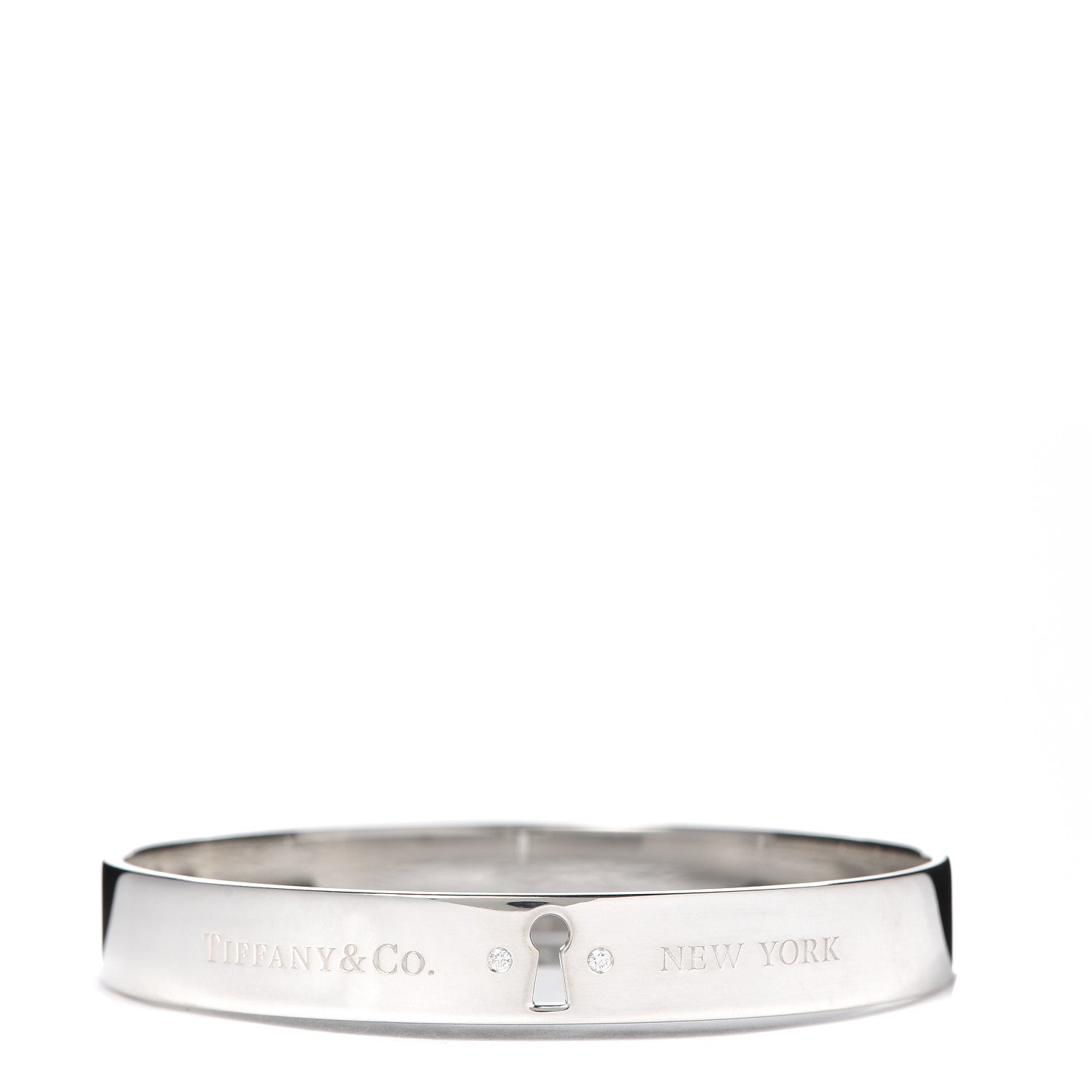 Tiffany Sterling Silver Diamond Narrow Locks Bangle Bracelet 1 of 5