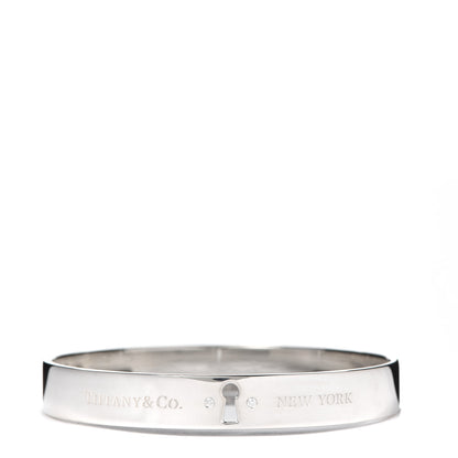 Tiffany Sterling Silver Diamond Narrow Locks Bangle Bracelet 1 of 5