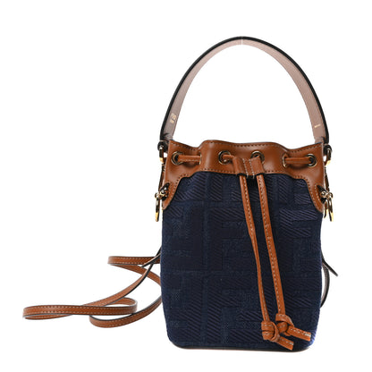 Fendi Denim Vitello King F is Fendi FF Embroidered Mini Mon Tresor Bucket Bag Blue Cuoio 1 of 10