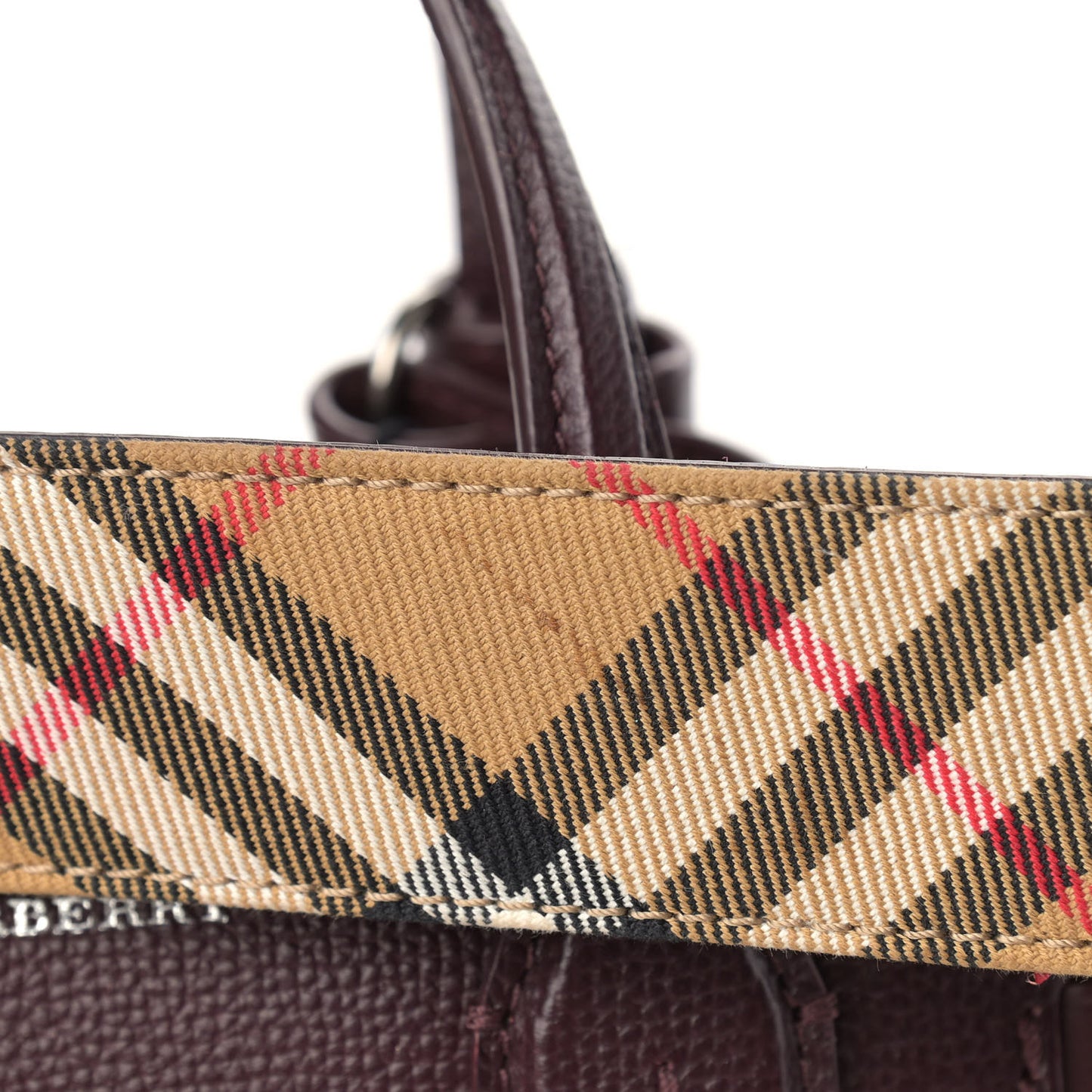 Derby Calfskin House Check Small Banner Tote Mahogany Red