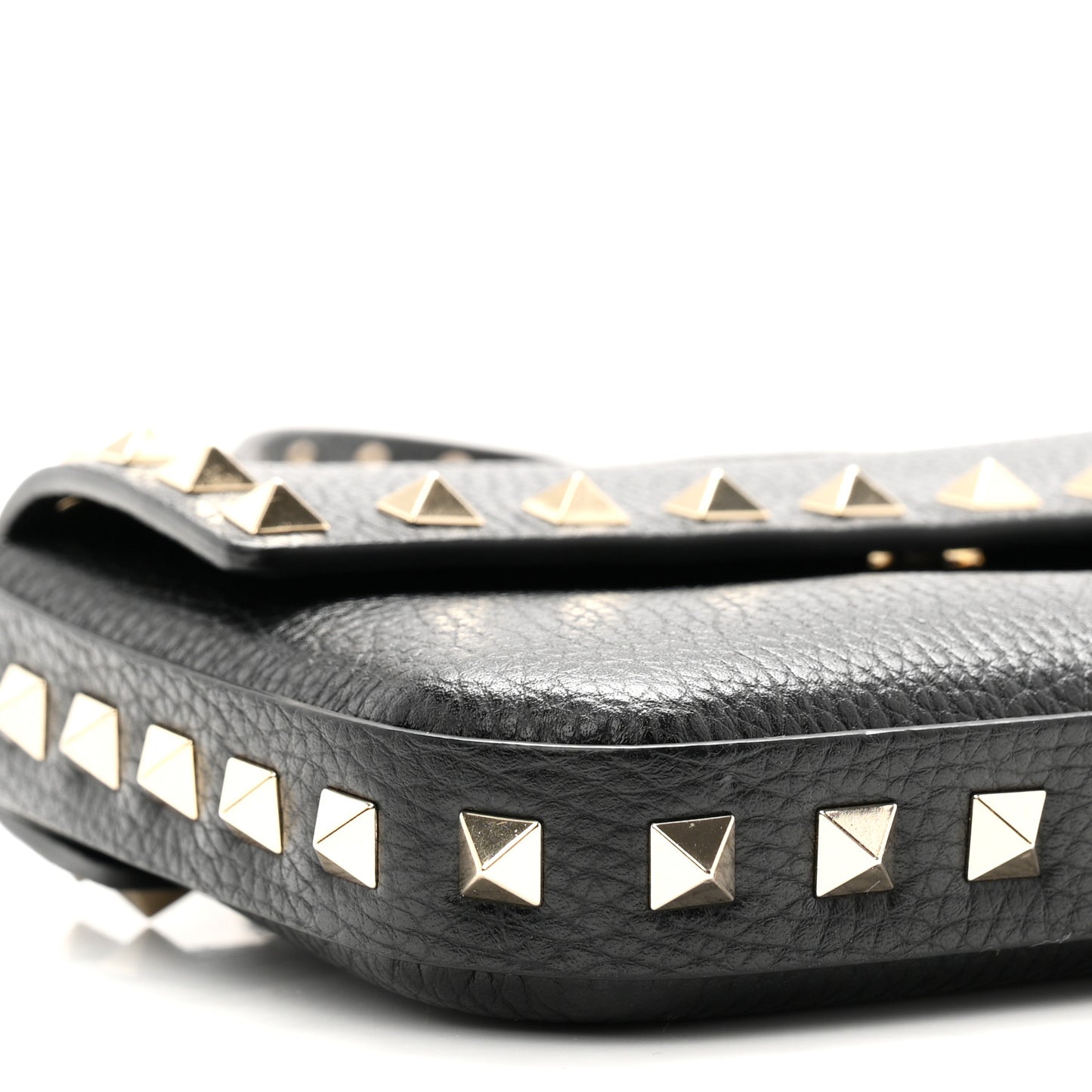 Grainy Calfskin Rockstud Crossbody Pouch Black