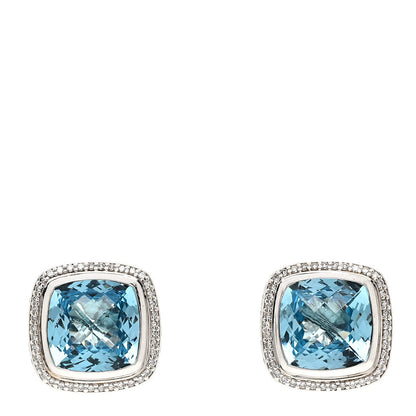 David Yurman Sterling Silver Diamond Blue Topaz 14mm Albion Earrings 1 of 4