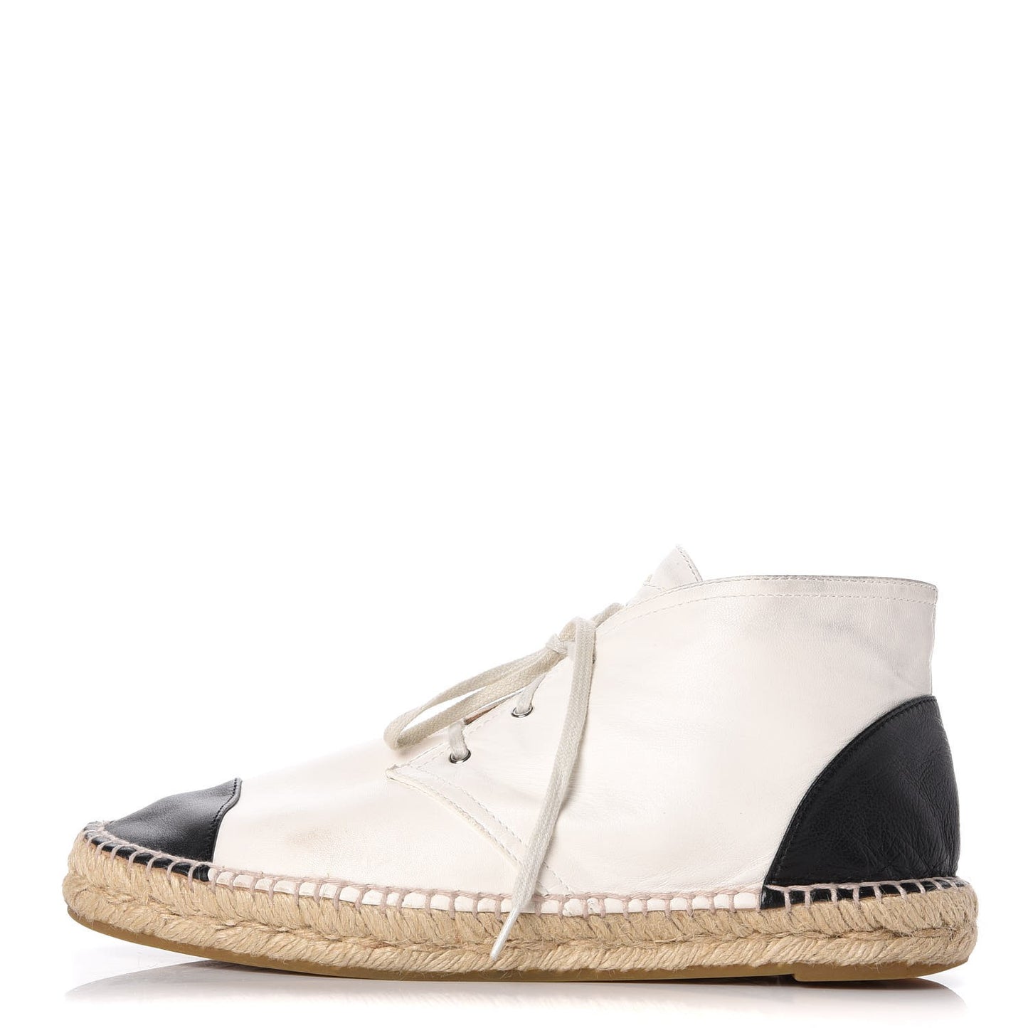 Lambskin Cap Toe Lace Up Espadrilles 40 Beige Black