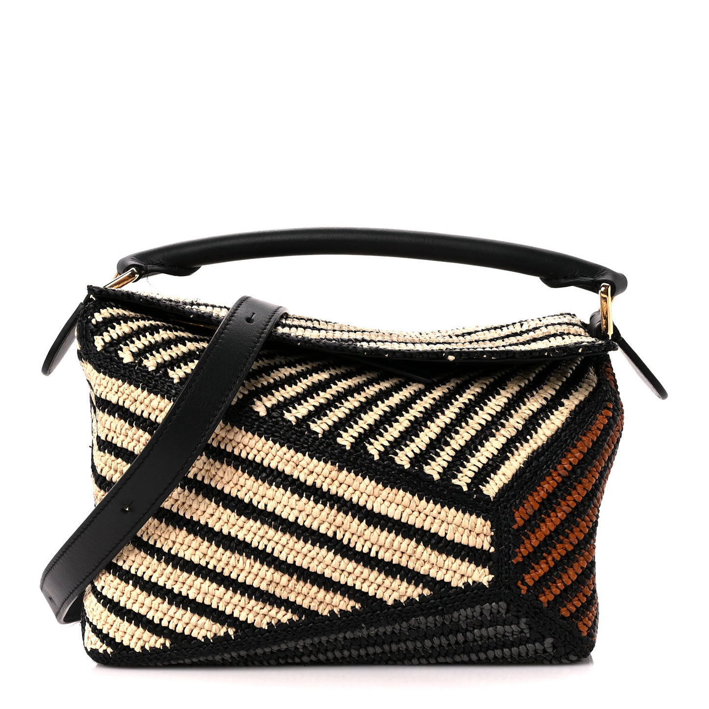 Raffia Calfskin Small Puzzle Bag Natural Honey Gold