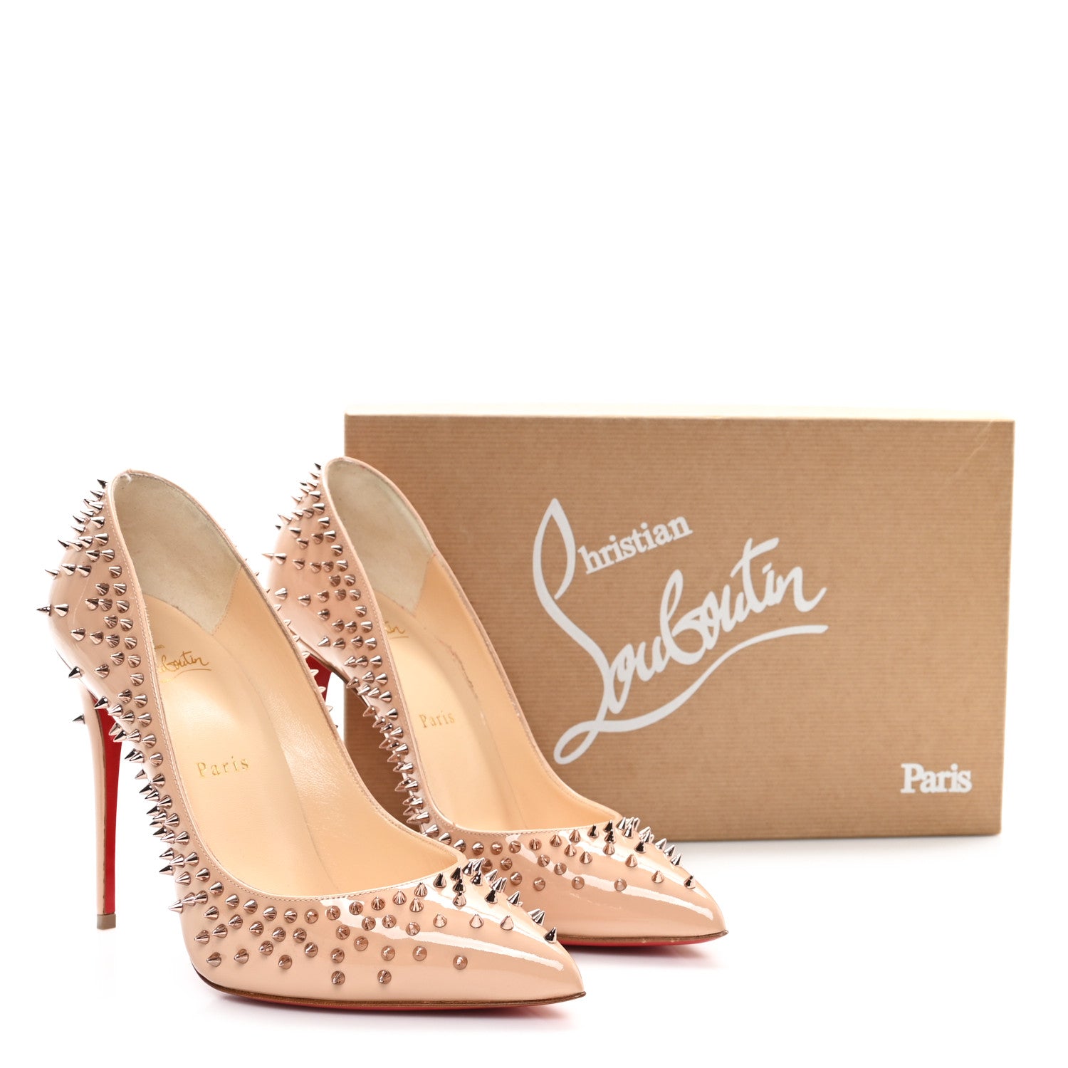 Christian Louboutin Patent Studded Escarpic 100 Pumps 39 Dou Dou Gold Rose 9 of 9