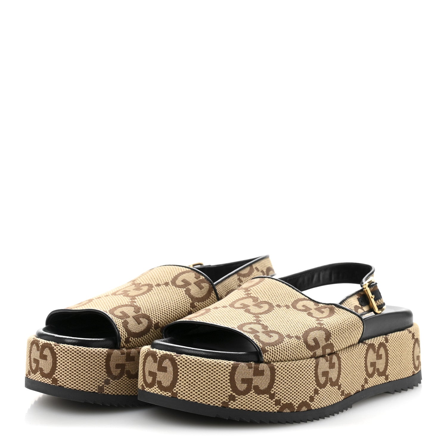 Gucci Monogram Maxi GG Granada Kid Angelina Platform 35mm Slingback Sandals 38 Camel Ebony Black 3 of 12