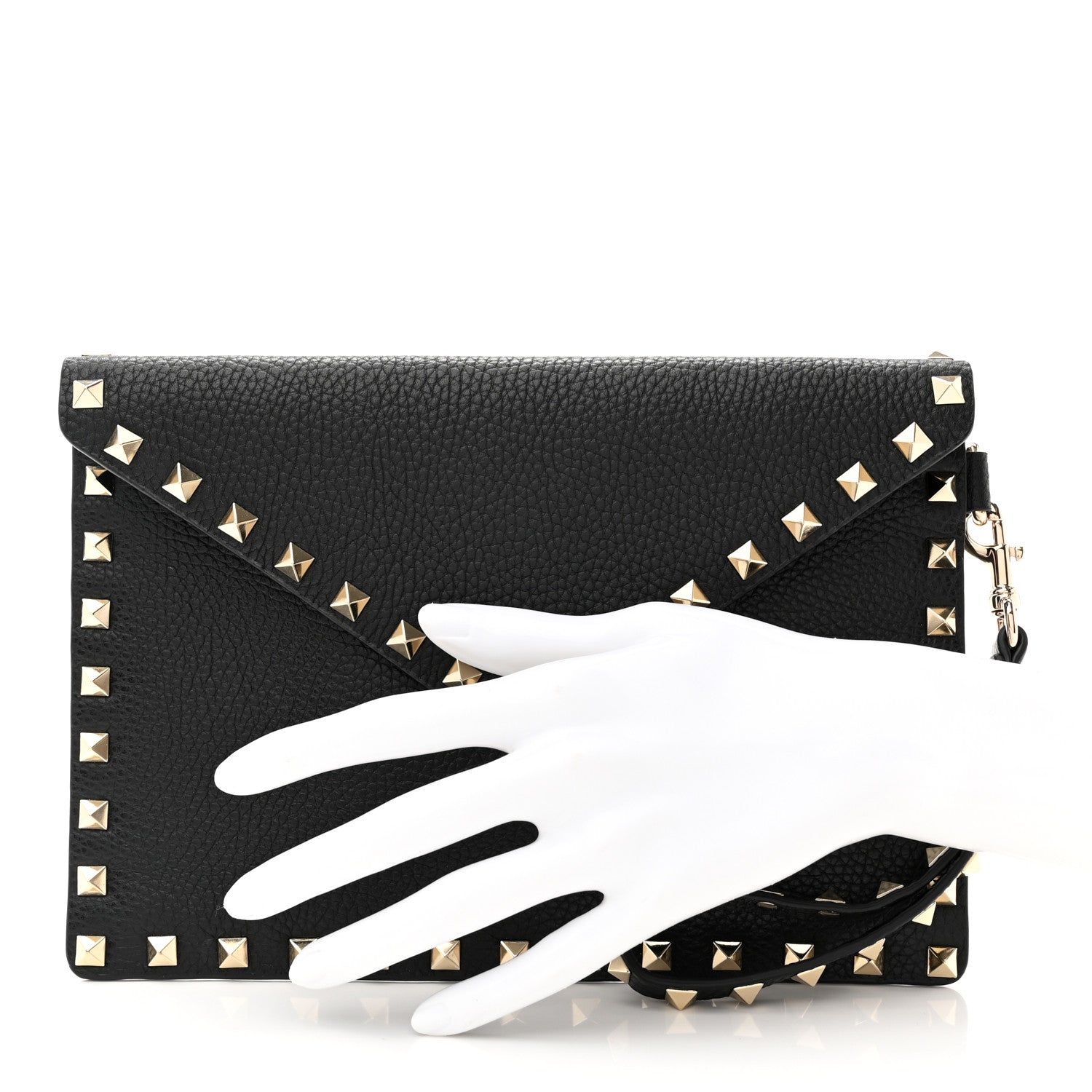 Valentino Garavani Pebbled Calfskin Medium Rockstud Envelope Flat Wristlet Pouch Black 2 of 8