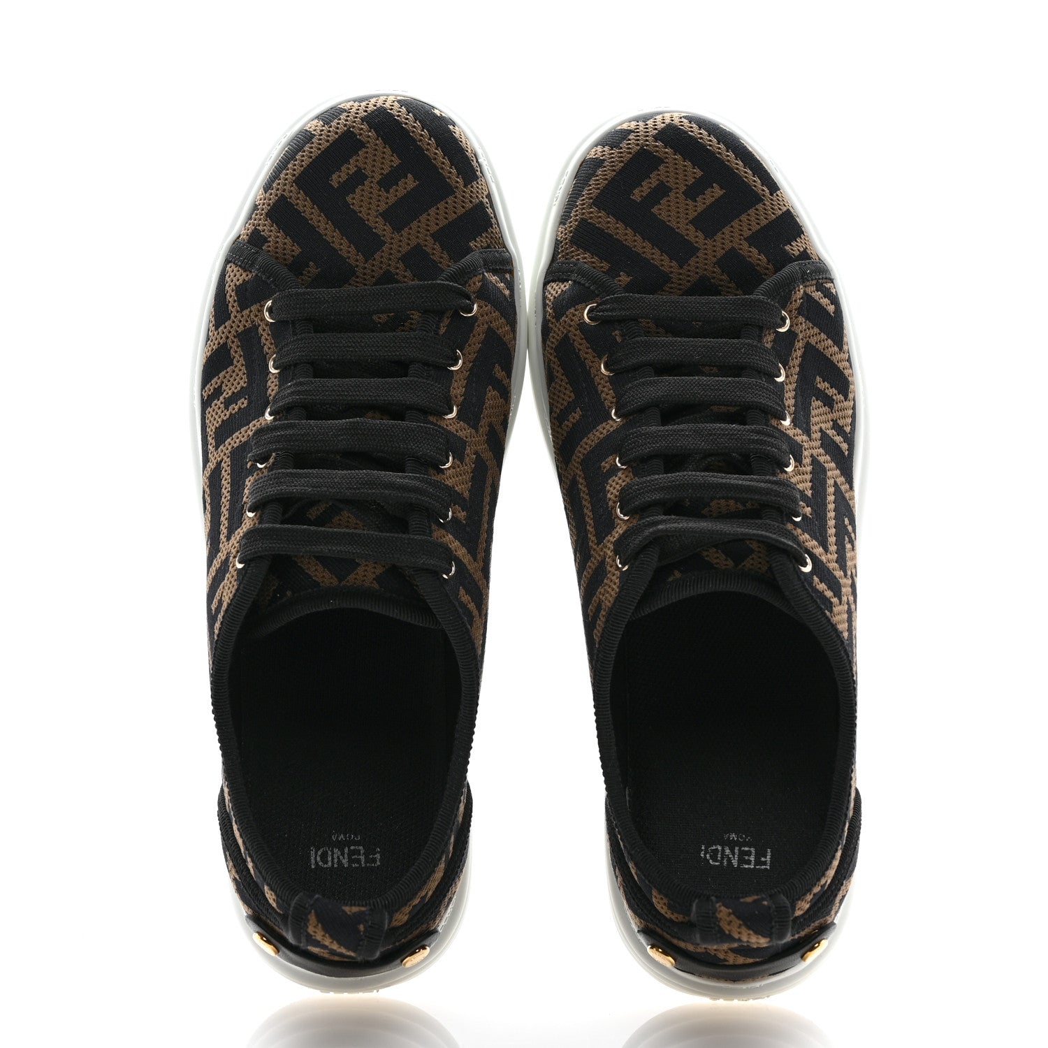 Fendi Fabric FF Micro-Perforated Rise Low Top Sneakers 38.5 Tobacco Black 2 of 10