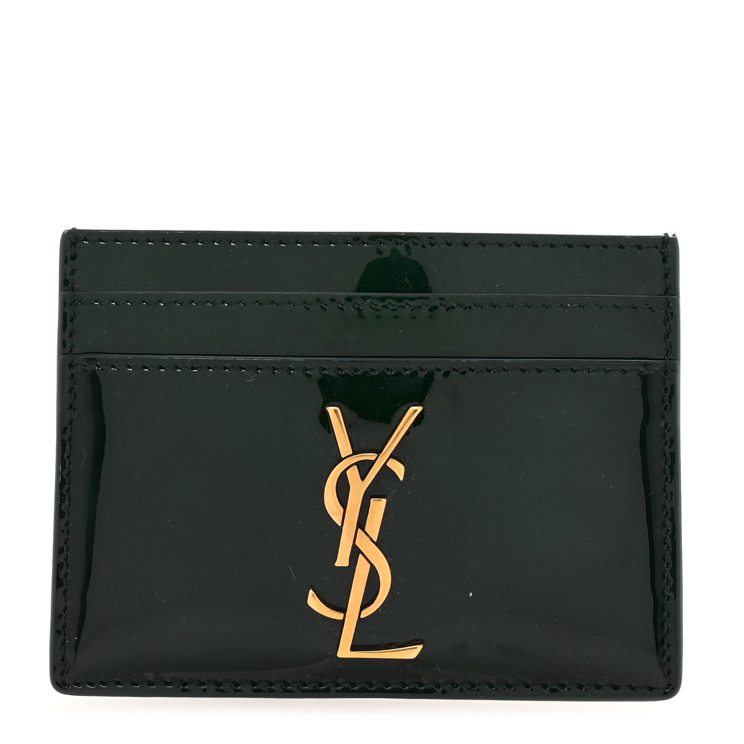 Saint Laurent Patent Calfskin Monogram Credit Card Case Fir Leaf 1 of 7