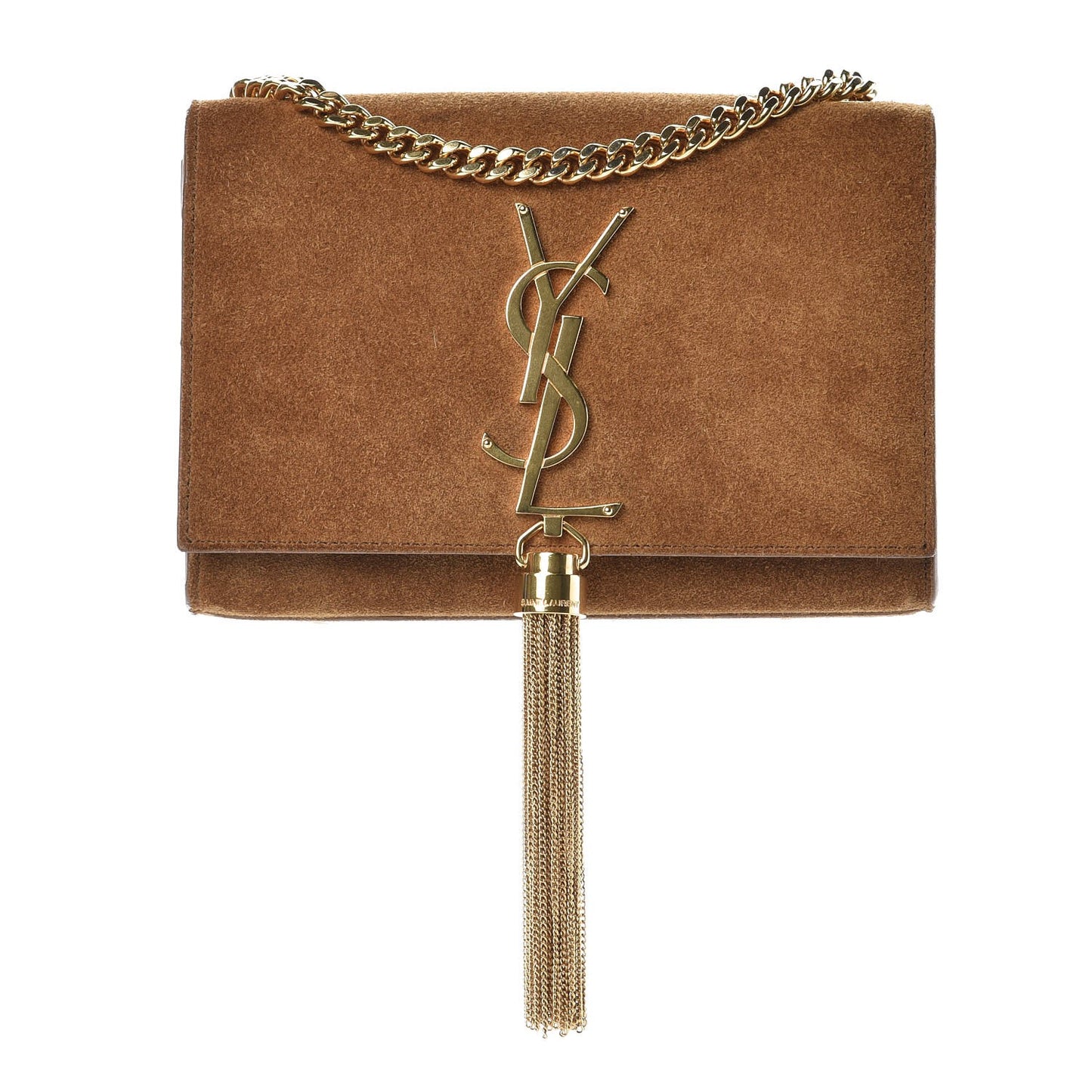 Suede Small Classic Monogram Kate Tassel Satchel Light Ochre
